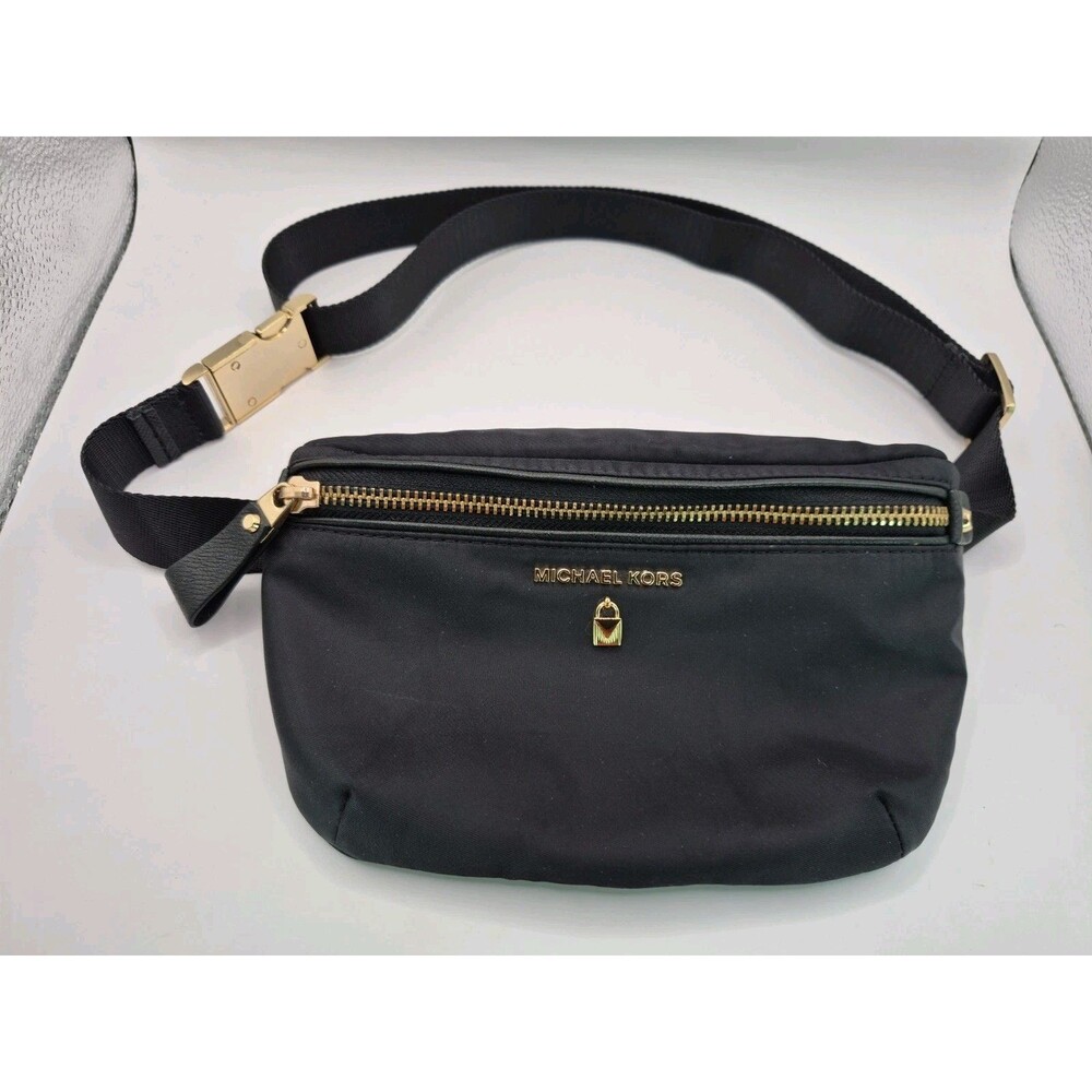 MICHAEL Michael Kors Black Nylon Fanny Pack Gold Hardware One Size PRE-OWNED